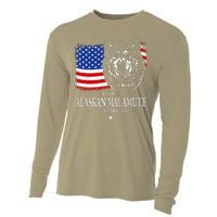 Proud Alaskan Malamute Dad American Flag Patriotic Dog Gift Cooling Performance Long Sleeve Crew