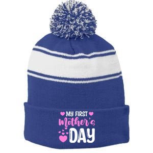 Pregnancy Announcet Mom To Be My First Mothers Day Gift Stripe Pom Pom Beanie