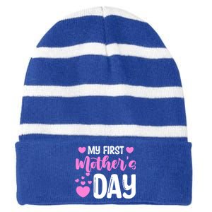 Pregnancy Announcet Mom To Be My First Mothers Day Gift Striped Beanie with Solid Band