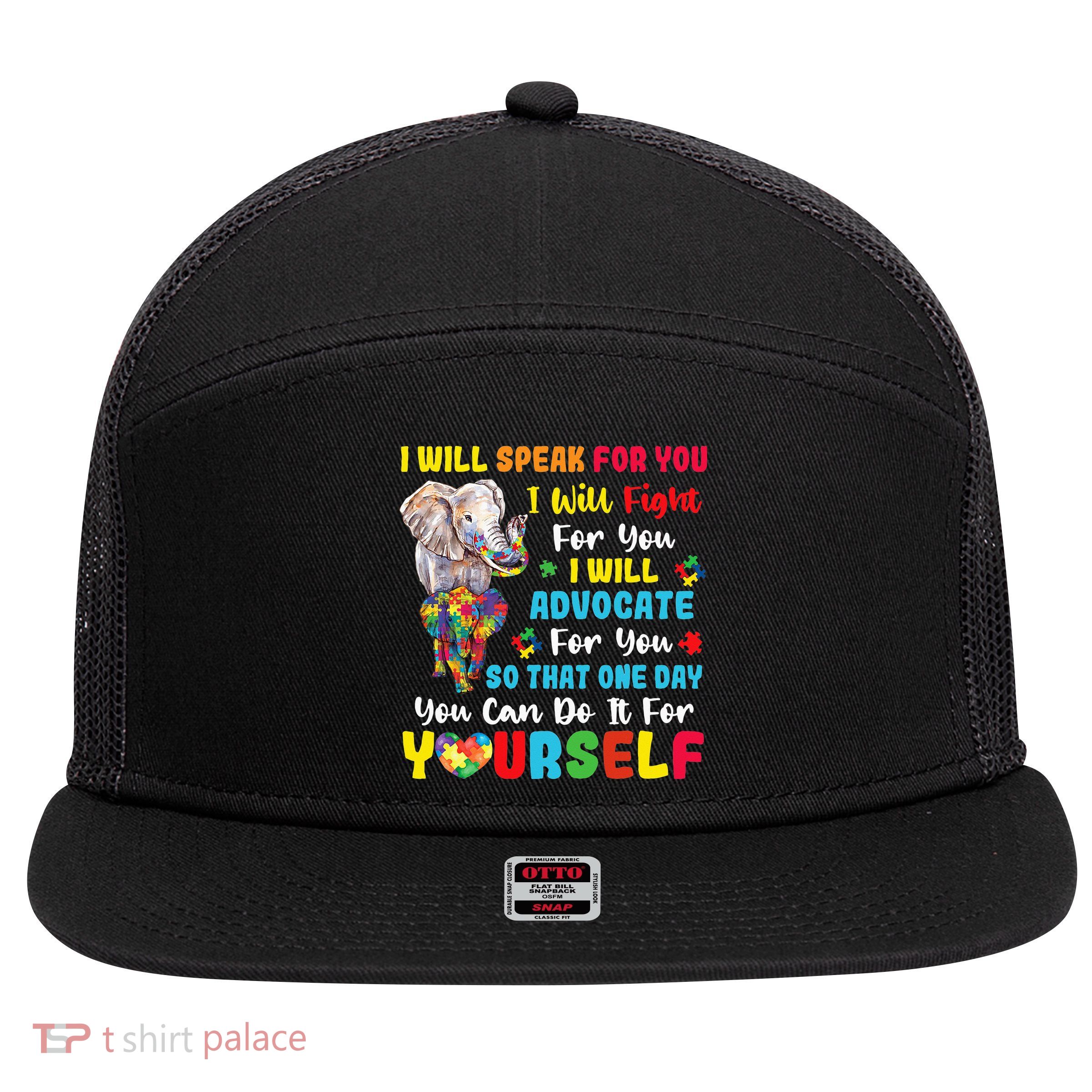 puzzle Autism Mom Elephant Autism Awareness 7 Panel Mesh Trucker Snapback Hat