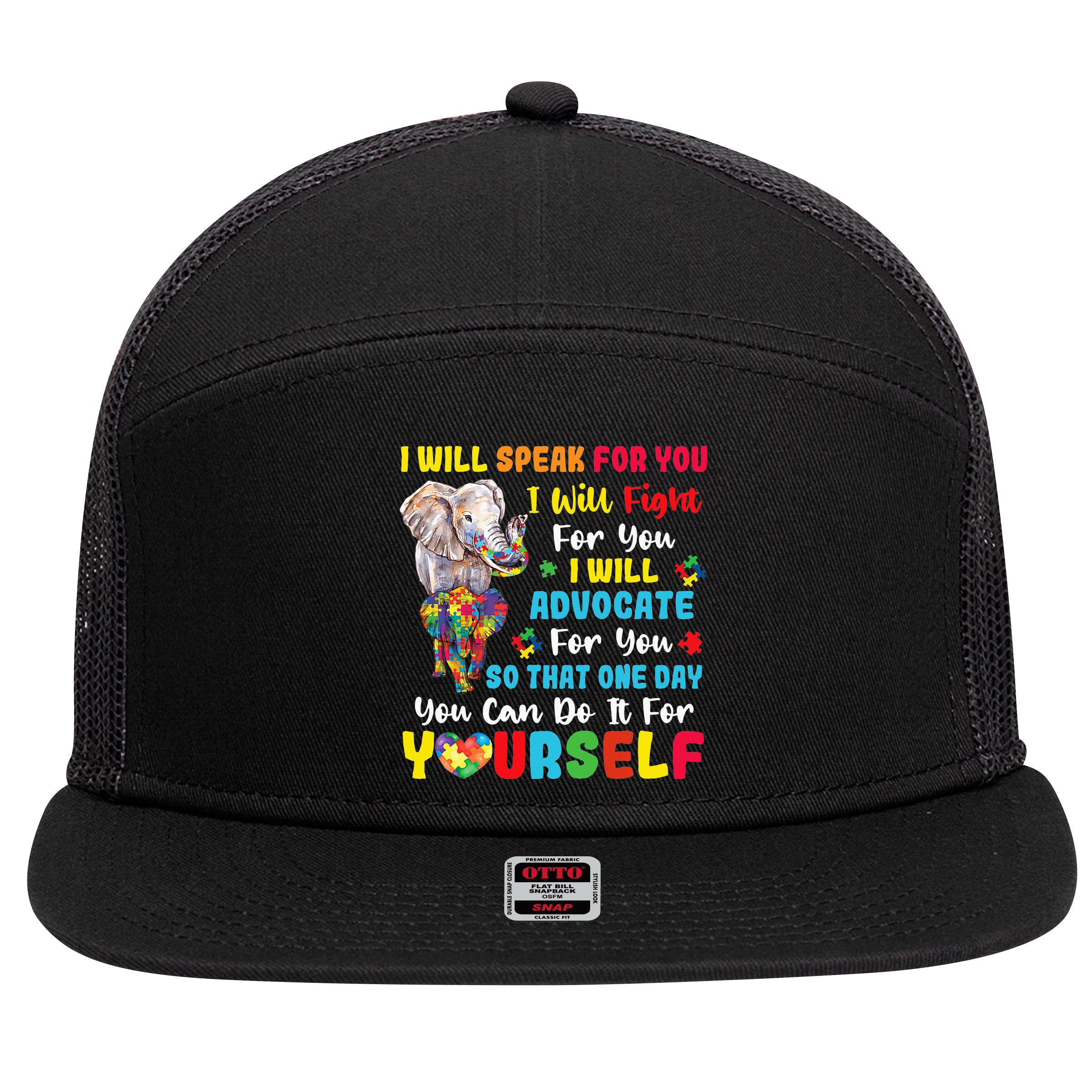 puzzle Autism Mom Elephant Autism Awareness 7 Panel Mesh Trucker Snapback Hat