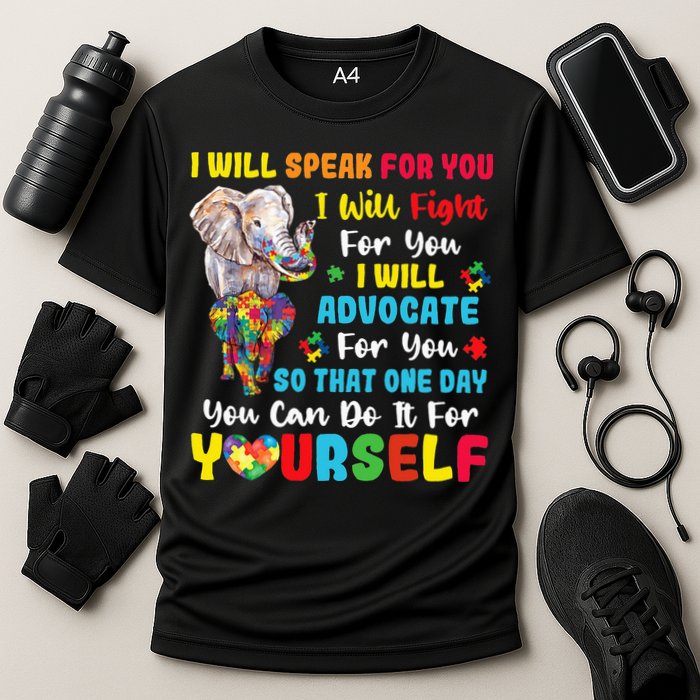 puzzle Autism Mom Elephant Autism Awareness Cooling Performance Crew T-Shirt