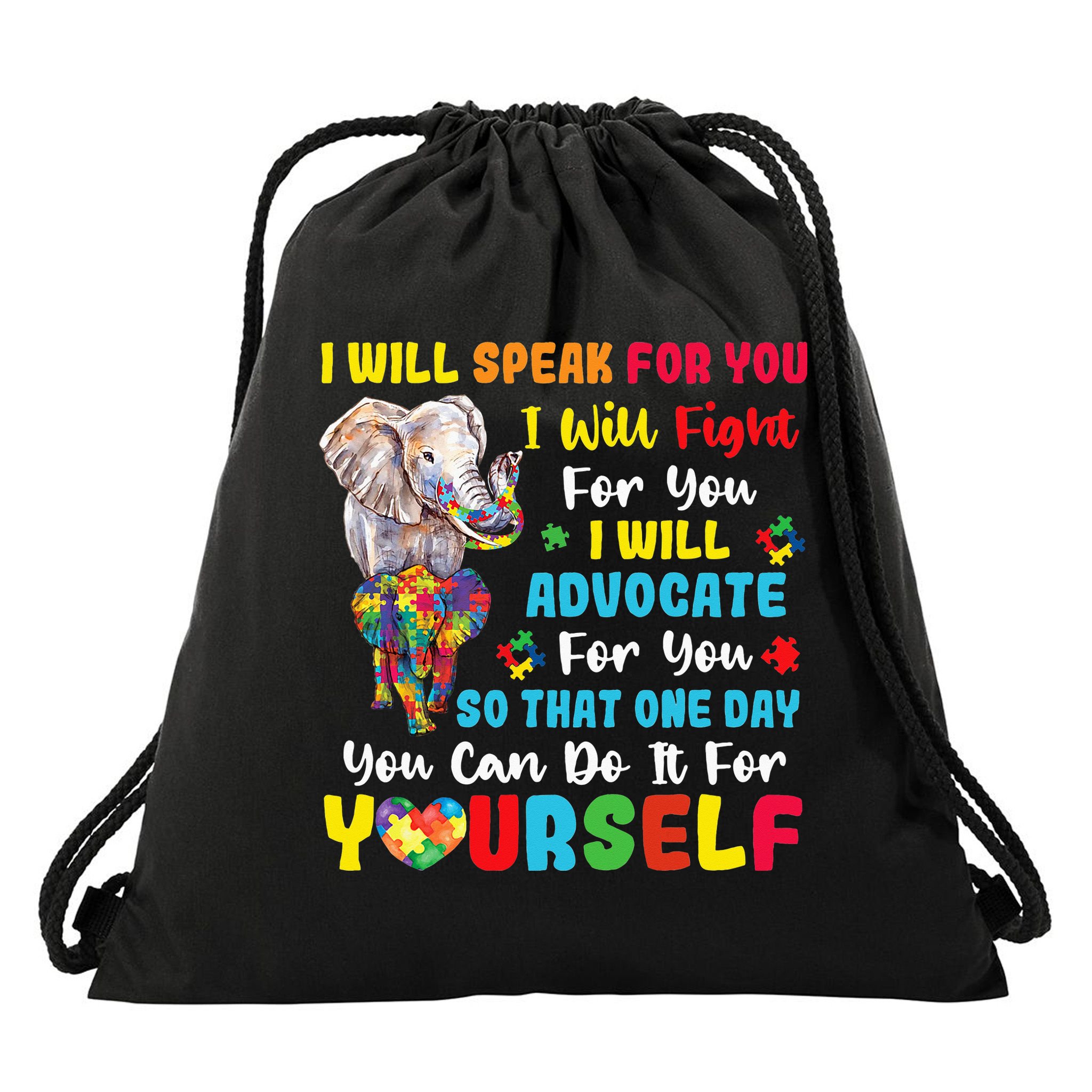 puzzle Autism Mom Elephant Autism Awareness Drawstring Bag