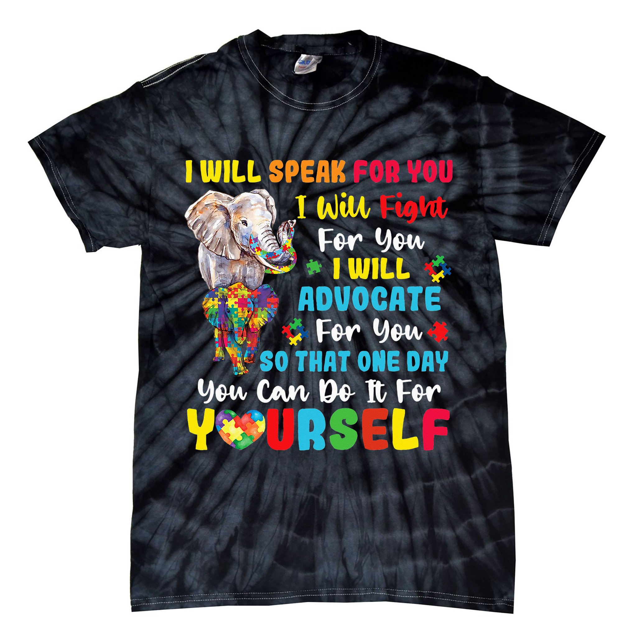 puzzle Autism Mom Elephant Autism Awareness Tie-Dye T-Shirt