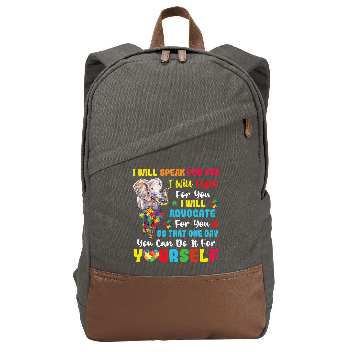 puzzle Autism Mom Elephant Autism Awareness Cotton Canvas Backpack