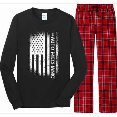 Patriotic Auto Mechanic With American Flag Cool Gift Long Sleeve Pajama Set