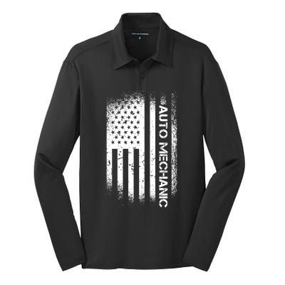 Patriotic Auto Mechanic With American Flag Cool Gift Silk Touch Performance Long Sleeve Polo