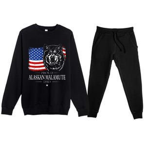 Proud Alaskan Malamute Dad American Flag Patriotic Dog Gift Premium Crewneck Sweatsuit Set