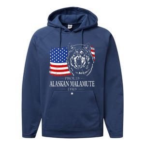 Proud Alaskan Malamute Dad American Flag Patriotic Dog Gift Performance Fleece Hoodie