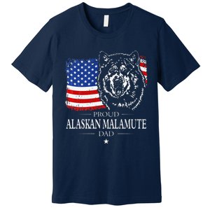 Proud Alaskan Malamute Dad American Flag Patriotic Dog Gift Premium T-Shirt