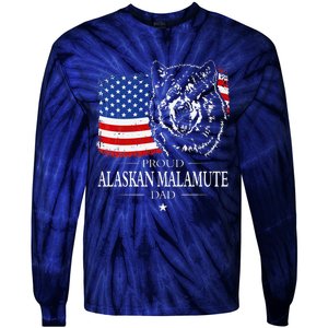 Proud Alaskan Malamute Dad American Flag Patriotic Dog Gift Tie-Dye Long Sleeve Shirt