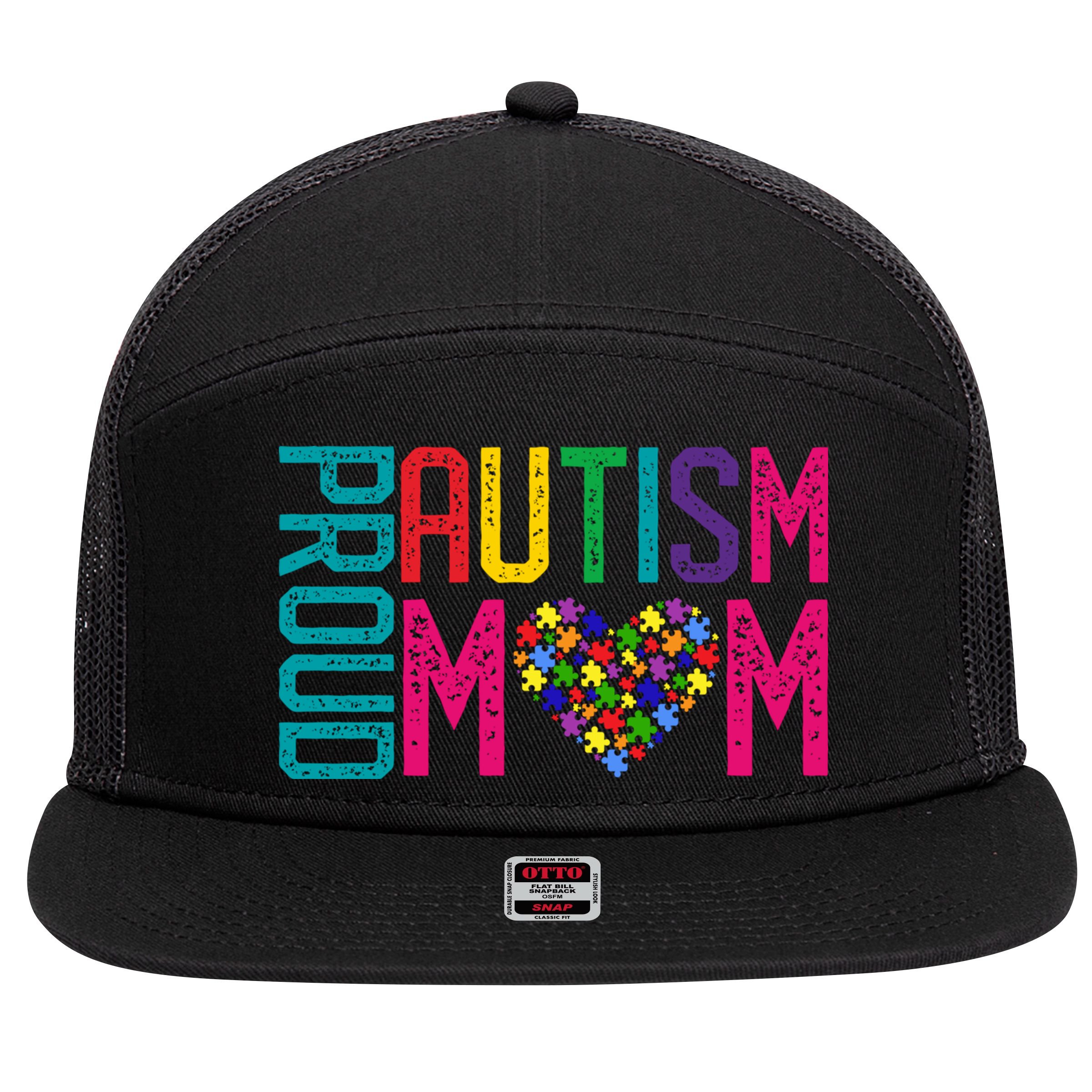 Proud Autism Mom Autism Awareness Day Month 7 Panel Mesh Trucker Snapback Hat