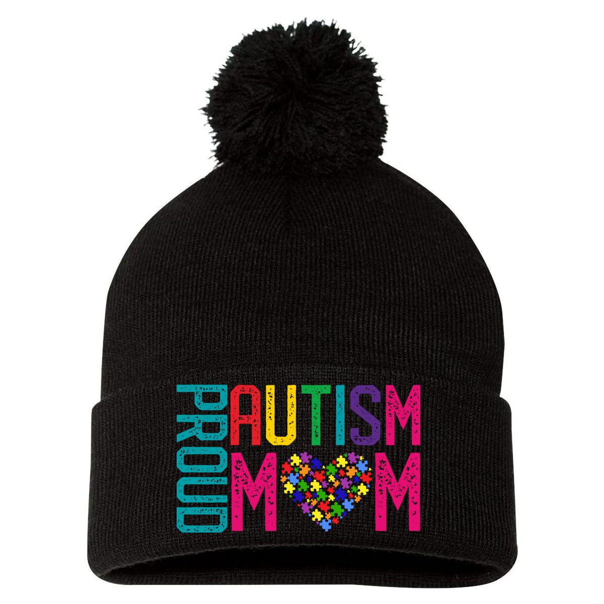 Proud Autism Mom Autism Awareness Day Month Pom Pom 12in Knit Beanie