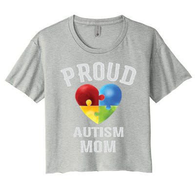 Proud Autism Mom Autism Awareness Funny Gift For Mommy Mama Meaningful Gift Women's Crop Top Tee