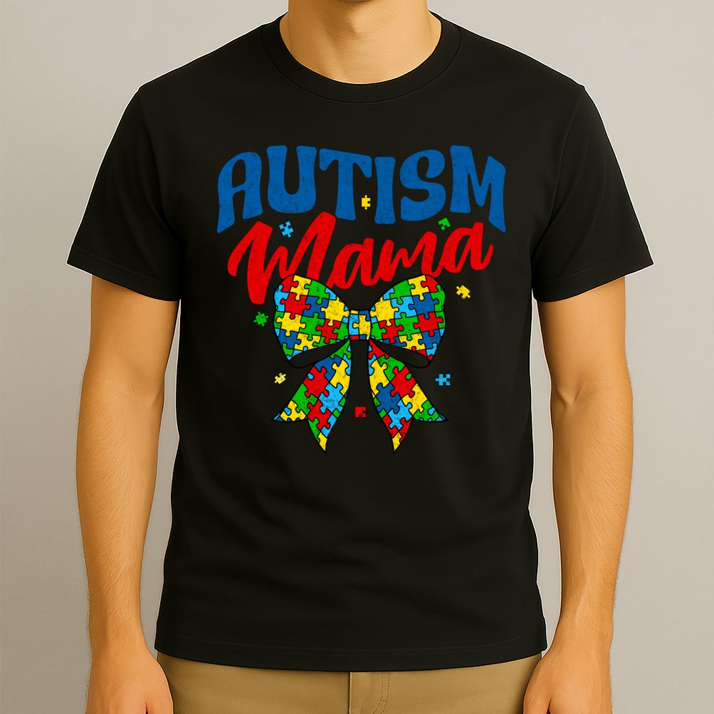 Proud Autism Mama - Autism Awareness Coquette Bow Autism Mom Gift T-Shirt