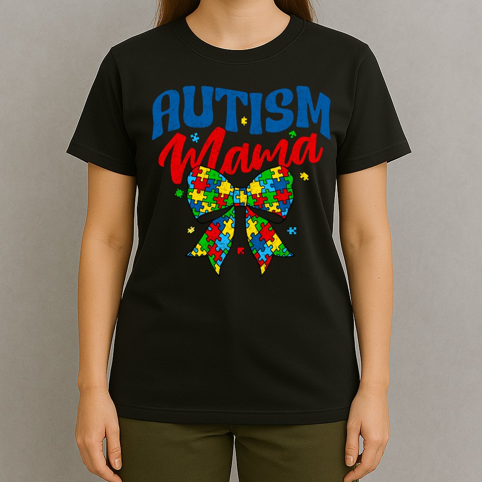 Proud Autism Mama - Autism Awareness Coquette Bow Autism Mom Gift T-Shirt