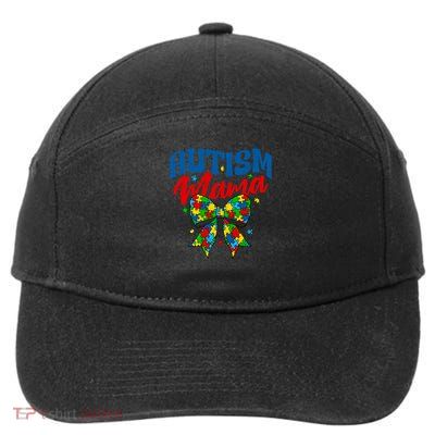 Proud Autism Mama - Autism Awareness Coquette Bow Autism Mom Gift 7-Panel Snapback Hat