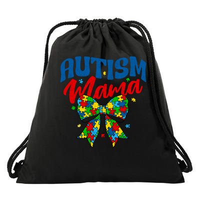 Proud Autism Mama - Autism Awareness Coquette Bow Autism Mom Gift Drawstring Bag