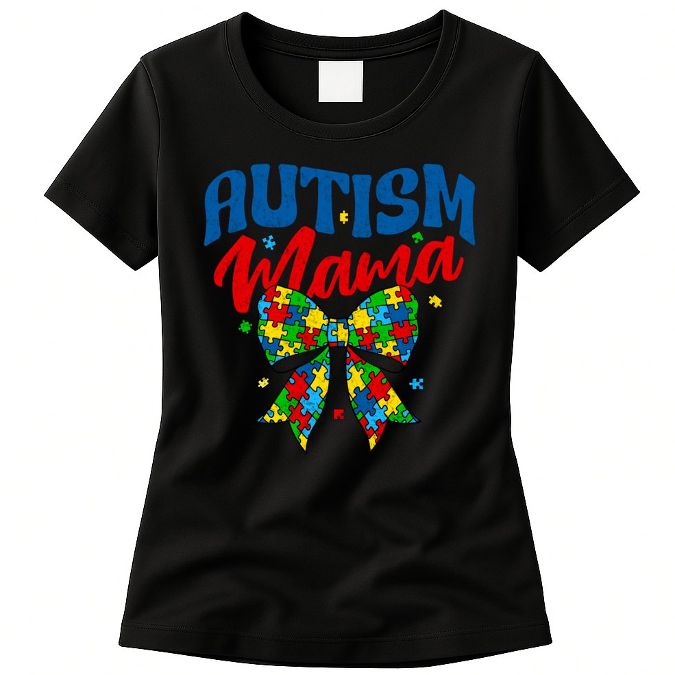 Proud Autism Mama - Autism Awareness Coquette Bow Autism Mom Gift Womens T-Shirt