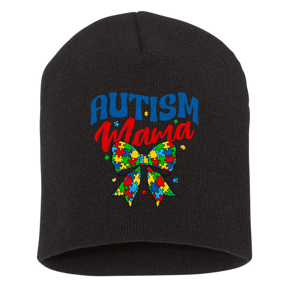 Proud Autism Mama - Autism Awareness Coquette Bow Autism Mom Gift Short Acrylic Beanie