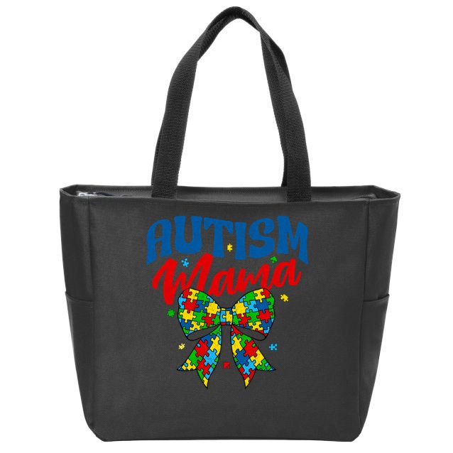 Proud Autism Mama - Autism Awareness Coquette Bow Autism Mom Gift Zip Tote Bag