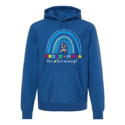 Proud Autism Mom Blue Rainbow Proud Mama Autism Awareness Funny Gift Premium Hoodie