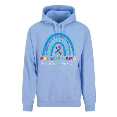 Proud Autism Mom Blue Rainbow Proud Mama Autism Awareness Funny Gift Unisex Surf Hoodie