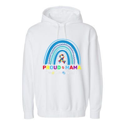 Proud Autism Mom Blue Rainbow Proud Mama Autism Awareness Funny Gift Garment-Dyed Fleece Hoodie