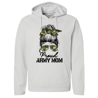 Proud Army Mom Camouflage Messy Bun Soldier Mother's Day Performance Fleece Hoodie