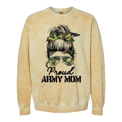 Proud Army Mom Camouflage Messy Bun Soldier Mother's Day Colorblast Crewneck Sweatshirt