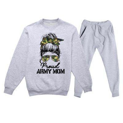 Proud Army Mom Camouflage Messy Bun Soldier Mother's Day Premium Crewneck Sweatsuit Set