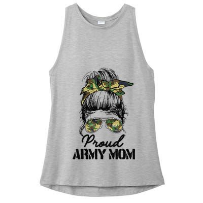 Proud Army Mom Camouflage Messy Bun Soldier Mother's Day Ladies PosiCharge Tri-Blend Wicking Tank