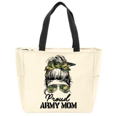 Proud Army Mom Camouflage Messy Bun Soldier Mother's Day Zip Tote Bag