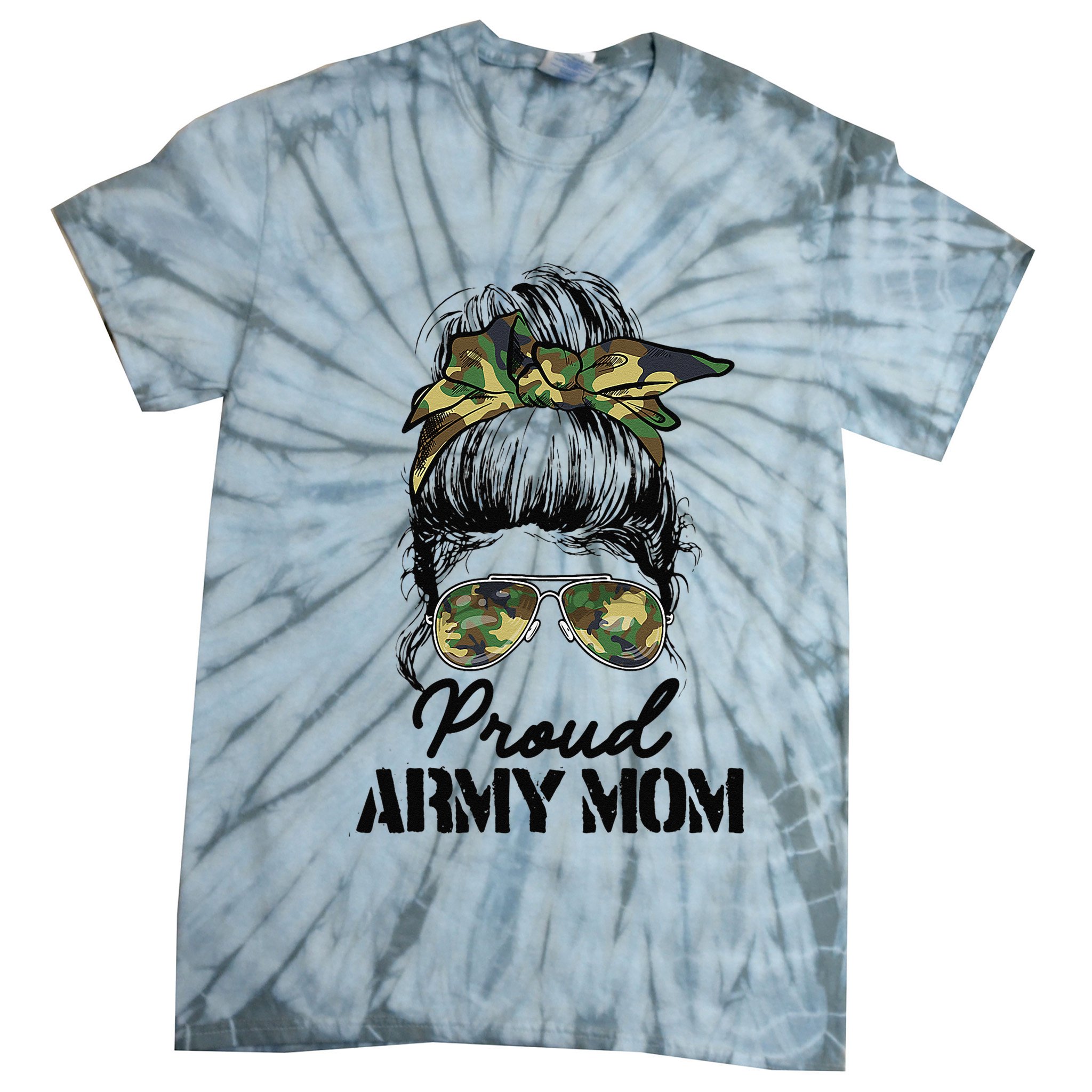 Proud Army Mom Camouflage Messy Bun Soldier Mother's Day Tie-Dye T-Shirt