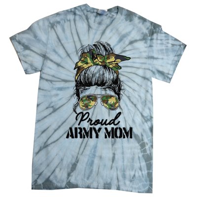 Proud Army Mom Camouflage Messy Bun Soldier Mother's Day Tie-Dye T-Shirt