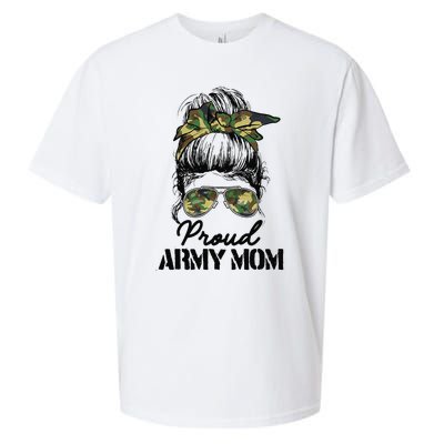 Proud Army Mom Camouflage Messy Bun Soldier Mother's Day Sueded Cloud Jersey T-Shirt