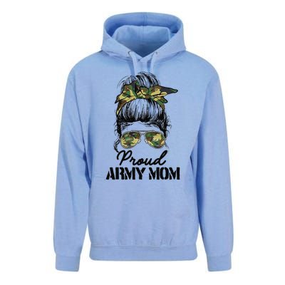 Proud Army Mom Camouflage Messy Bun Soldier Mother's Day Unisex Surf Hoodie