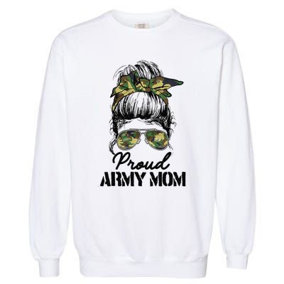 Proud Army Mom Camouflage Messy Bun Soldier Mother's Day Garment-Dyed Sweatshirt