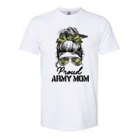 Proud Army Mom Camouflage Messy Bun Soldier Mother's Day Softstyle CVC T-Shirt