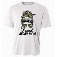 Proud Army Mom Camouflage Messy Bun Soldier Mother's Day Cooling Performance Crew T-Shirt