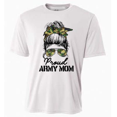 Proud Army Mom Camouflage Messy Bun Soldier Mother's Day Cooling Performance Crew T-Shirt