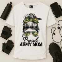 Proud Army Mom Camouflage Messy Bun Soldier Mother's Day Cooling Performance Crew T-Shirt