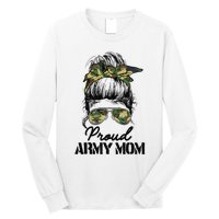 Proud Army Mom Camouflage Messy Bun Soldier Mother's Day Long Sleeve Shirt