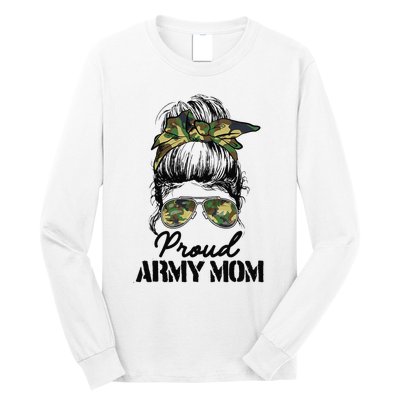 Proud Army Mom Camouflage Messy Bun Soldier Mother's Day Long Sleeve Shirt