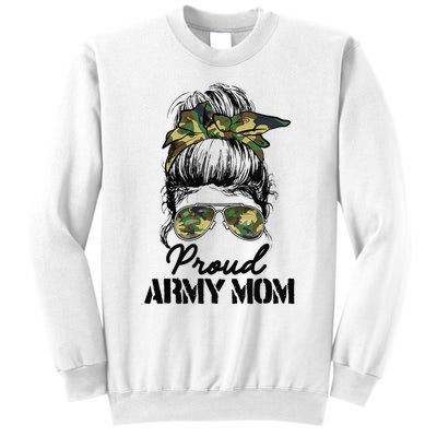 Proud Army Mom Camouflage Messy Bun Soldier Mother's Day Sweatshirt