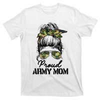 Proud Army Mom Camouflage Messy Bun Soldier Mother's Day T-Shirt