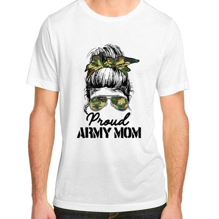 Proud Army Mom Camouflage Messy Bun Soldier Mother's Day Adult ChromaSoft Performance T-Shirt