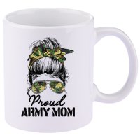 Proud Army Mom Camouflage Messy Bun Soldier Mother's Day 11oz C Handle Ceramic Mug
