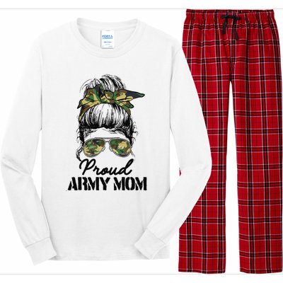 Proud Army Mom Camouflage Messy Bun Soldier Mother's Day Long Sleeve Pajama Set