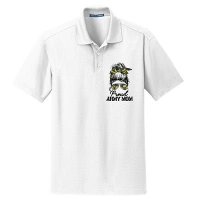 Proud Army Mom Camouflage Messy Bun Soldier Mother's Day Dry Zone Grid Polo